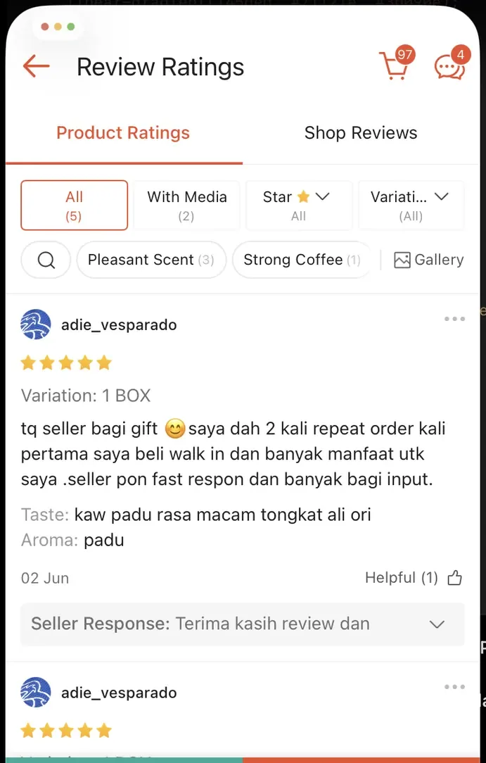 Review pembeli Wajib Tongkat Ali Coffee 1