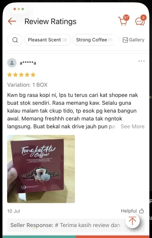 Review pembeli Wajib Tongkat Ali Coffee 3